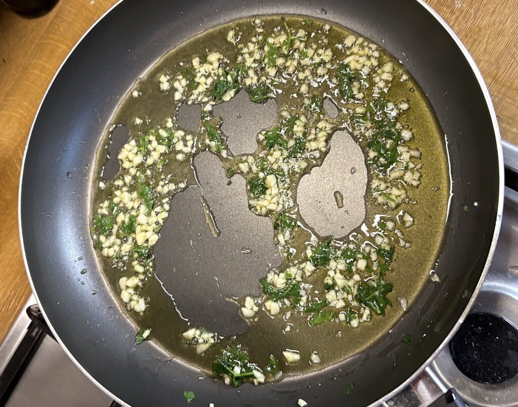 fry garlic and parsley