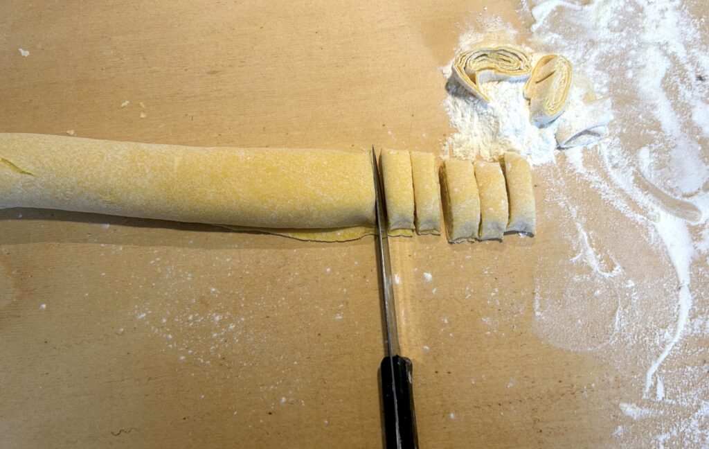 cut into slices the dough