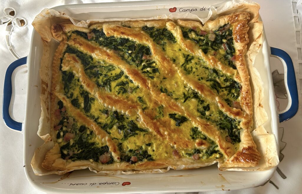 ready savory pie with spinach and cottage cheese