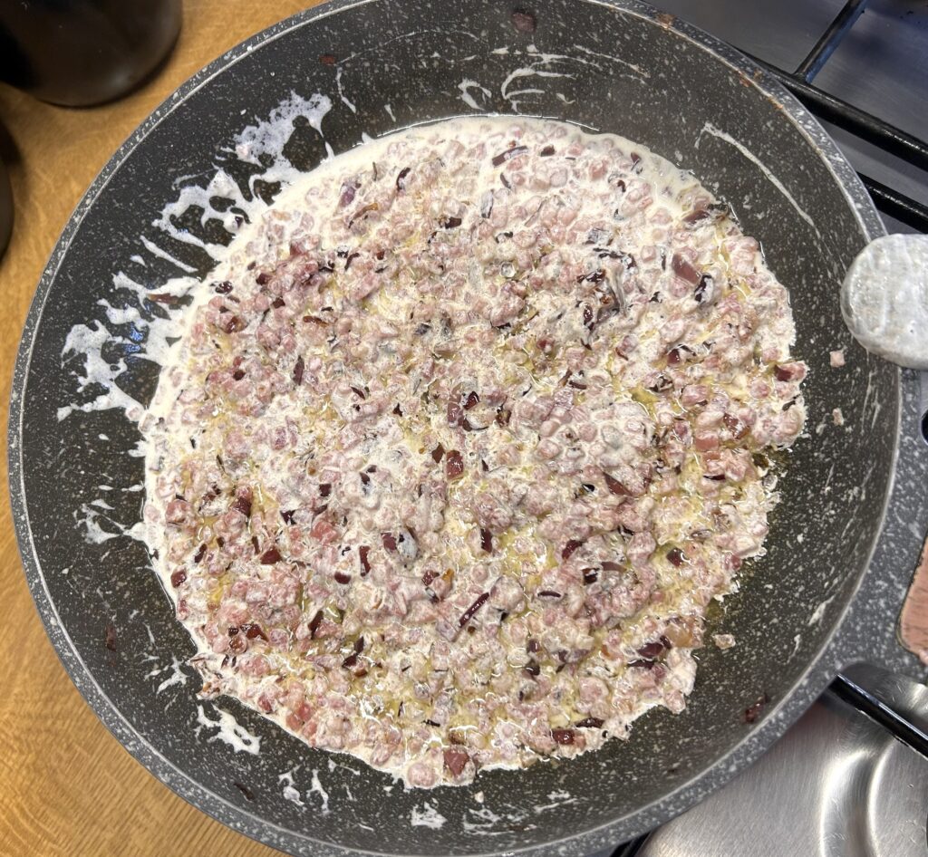 speck, cream and a little cooking water