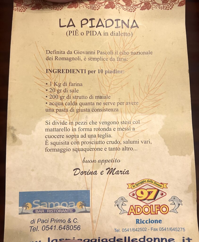 ricetta docg piadina romagnola Riccione